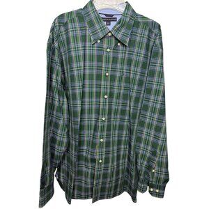 Tommy Hilfiger Men's XL Shirt Green Plaid Button-Up‎ Long Sleeve Classic Fit